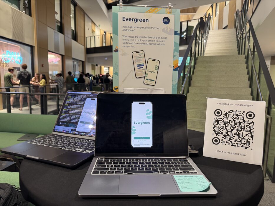 The Evergreen app on display at a campus demo table